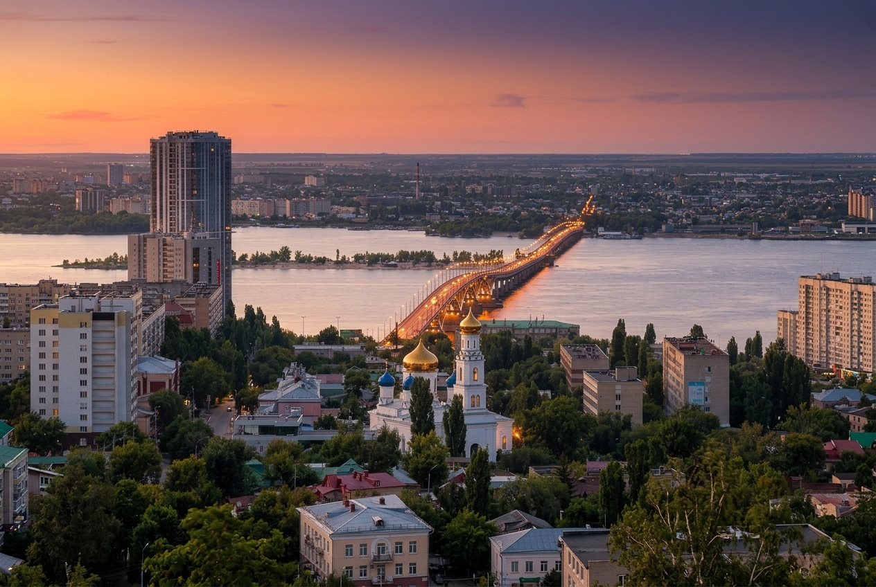 Панорама Саратова — мост через Волгу